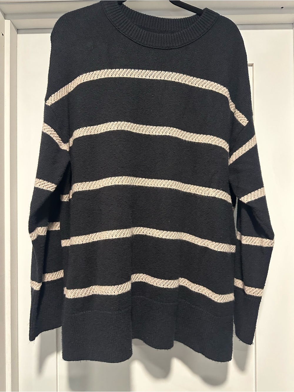 aerie Black Sweater with Cream Stripes